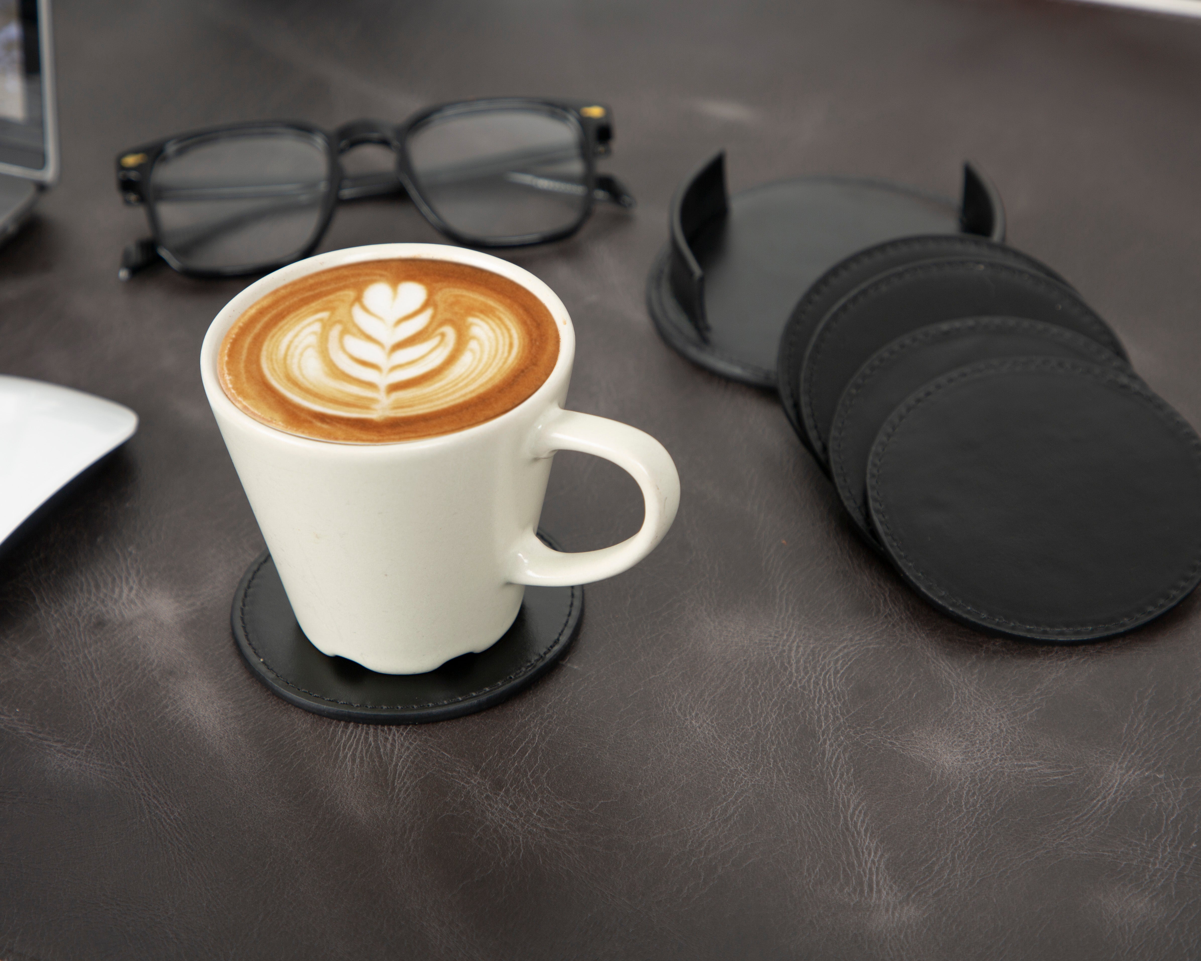 Divine Cup Leather Coaster Set