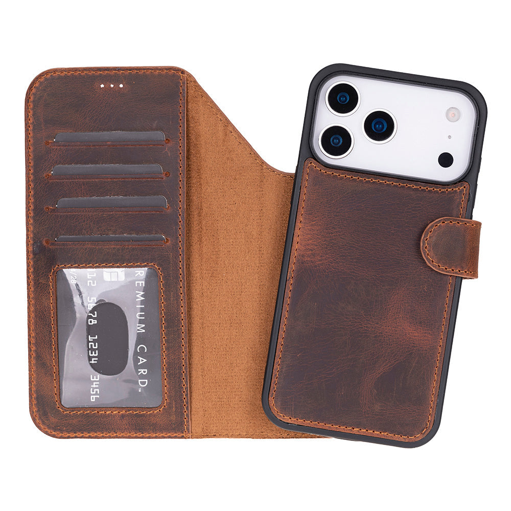 Magic iPhone 17 Pro Max Leather Detachable Wallet Case Saddle Brown 2